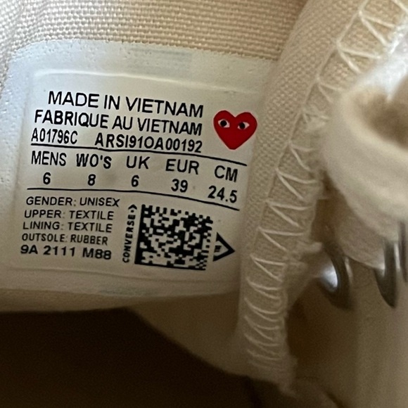 Comme des Garcons Play x Converse Red Sole Low Top Off White Sneakers US 8 - Picture 8 of 10
